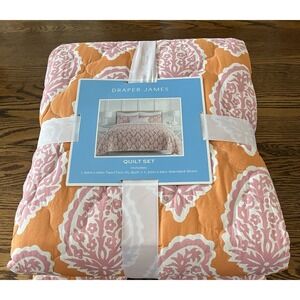Draper James Twin Quilt Sham Set Orange Pink Paisley Floral Cottagecore Dorm NEW